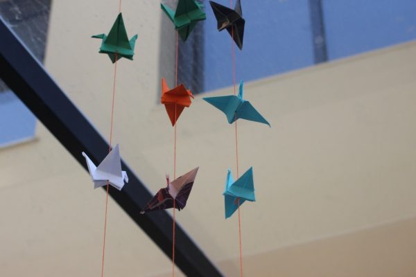 Grupo de mulheres presenteia Premier com origamis